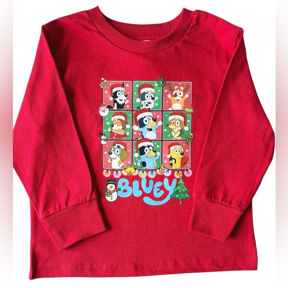 Rabbit Skins Bluey Christmas Red Long Sleeve T-Shirt Toddler Size 4